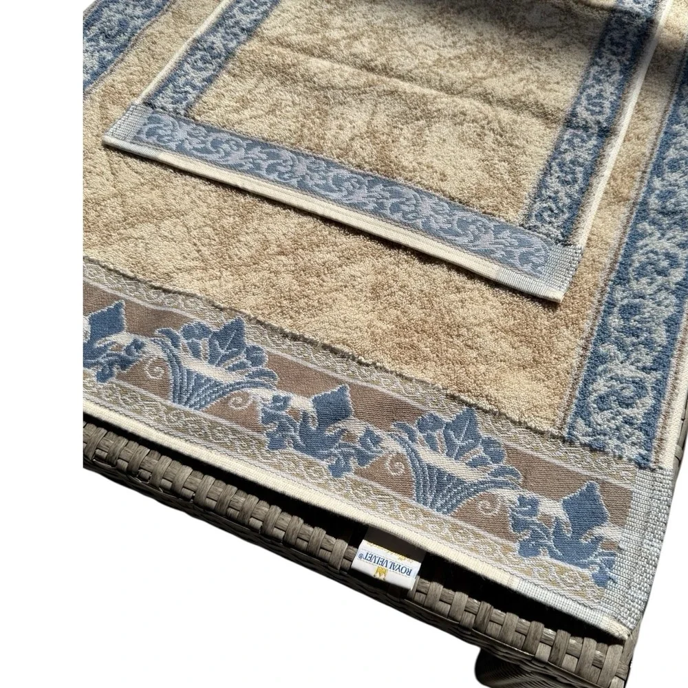 VTG Royal Velvet‎ by Fieldcrest MCM Traditional Towel Set USA Cotton Blue Brown